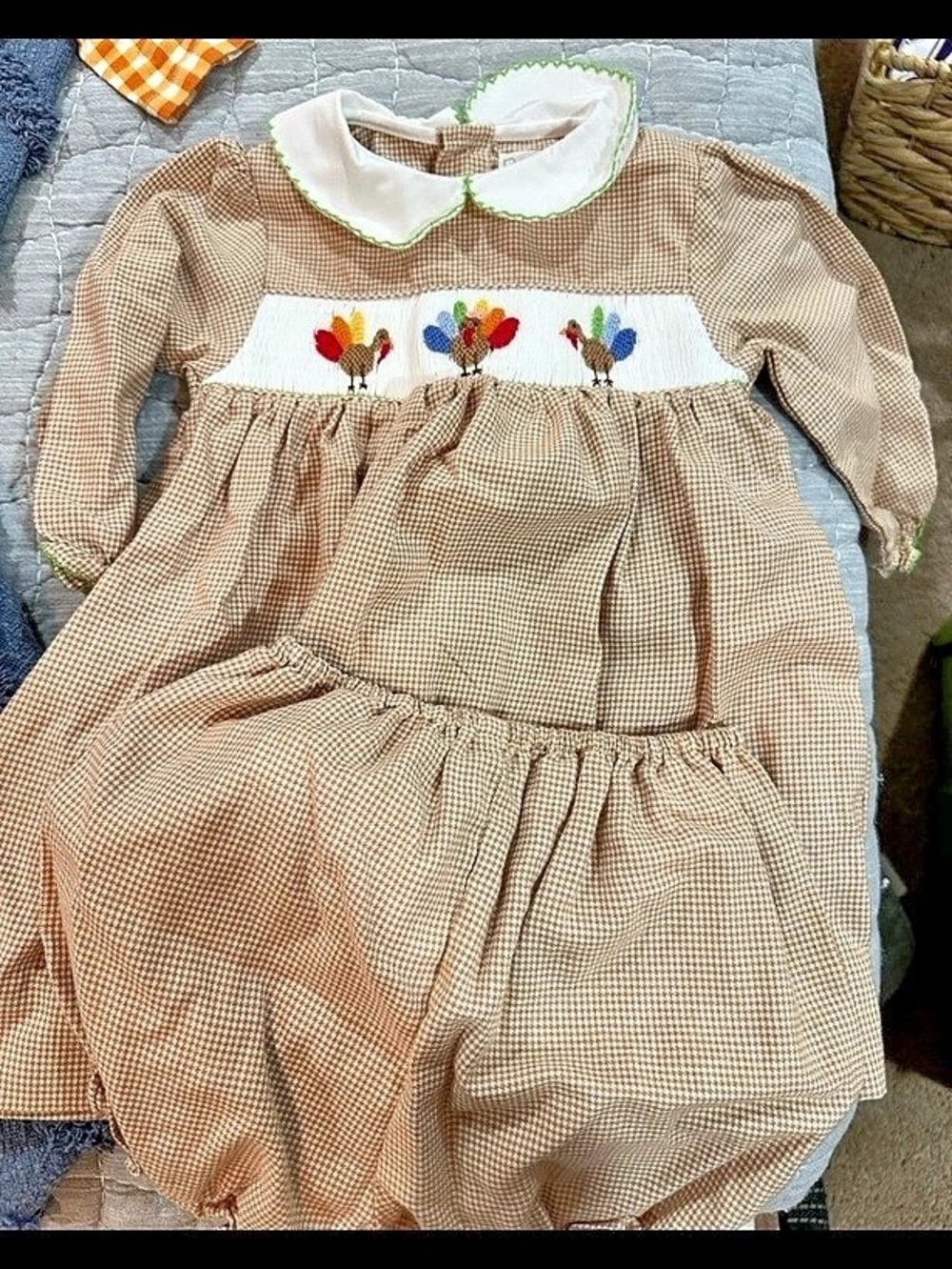 Petit Ami Baby Girls Long Sleeves Hand Picture Smocked Turkey Dress With